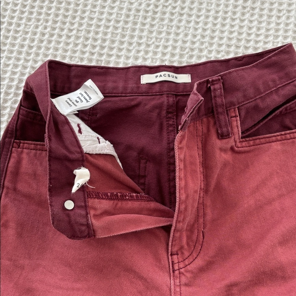 Maroon Burgundy High Rise wide leg baggy Flare Carpenter Jeans Pants twotoned 24 - Picture 10 of 11